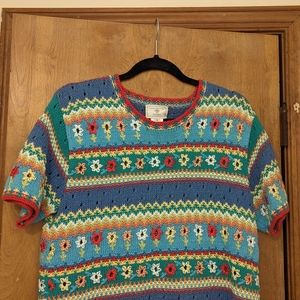 Vintage Susan Bristol Fun Pattern Floral Colorful Sweater